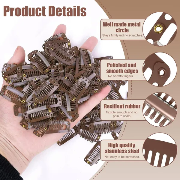 Light_Brown_Hair_Clips_12_Pcs_Snap_(Light_3.2_Cm_(9_Teeth))_For_Women