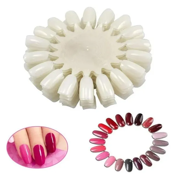 White_Round_Nailartcard_Plain_False_Nails_Round_Nail_Art_Palette_18-Tip_Display_Wheel_For_Acrylic_&_Gel_Polish_Practice_Re-Usable_Chart_Manicure_Design_Board_Professional_Diy_Nail-Art_Training_Tool_(1_Piece_Pack_Of_10)_For_Women