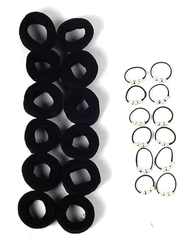 Black_Rubber_Band_Set_Of_24_Pcs_Includes_12_Large_&_12_Small_Elastic_Hair_Bands_With_Elegant_Pearl_Design_No_Damage_Soft_Ponytail_Holders_Gentle_Grip_For_Thick_&_Thin_Hair_Stylish_&_Comfortable_Hair_Accessories_For_Daily_Use_For_Women