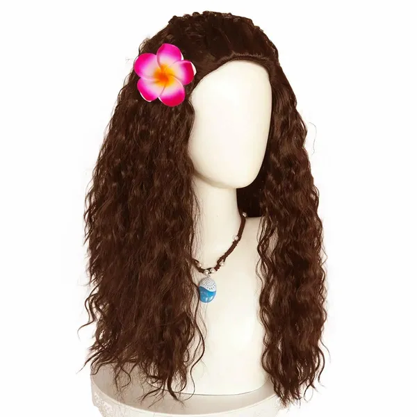 Brown_Wig_25_Inch_Fluffy_Synthetic_Hair_Wig_With_Attached_Flower_For_Women