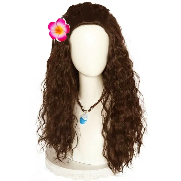 Brown_Wig_25_Inch_Fluffy_Synthetic_Hair_Wig_With_Attached_Flower_For_Women