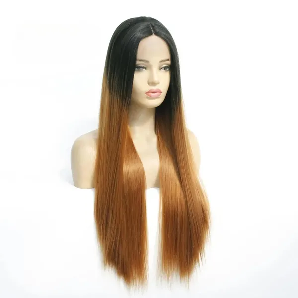 Golden_And_Black_Hair_Wig_Soft_Synthetic_Fiber_28_Inch_Long_Straight_Ombre_Hair_Wig_For_Real_Look_2_Tone_Centre_Part_Full_Head_Wig_With_23_Cm_Adjustable_Cap_No_Tape_No_Glue_Comfortable_For_Special_Occasions_For_Women