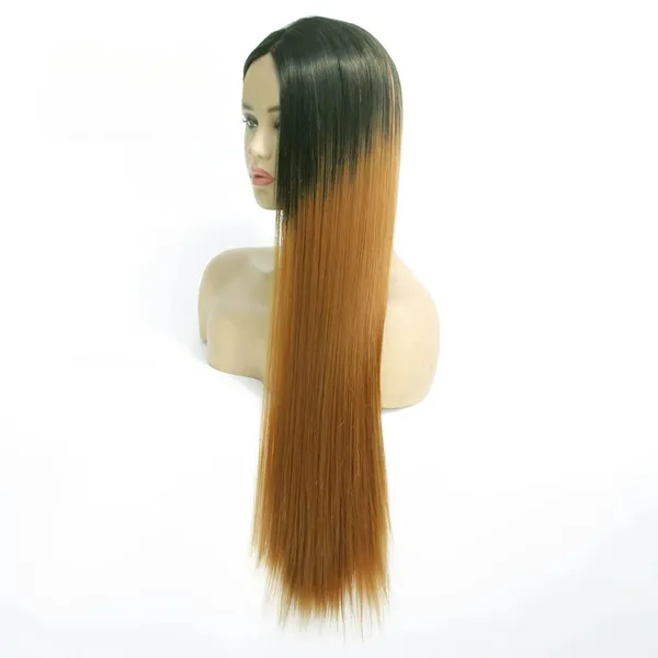 Golden_And_Black_Hair_Wig_Soft_Synthetic_Fiber_28_Inch_Long_Straight_Ombre_Hair_Wig_For_Real_Look_2_Tone_Centre_Part_Full_Head_Wig_With_23_Cm_Adjustable_Cap_No_Tape_No_Glue_Comfortable_For_Special_Occasions_For_Women