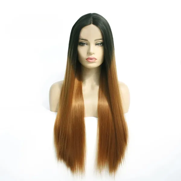 Golden_And_Black_Hair_Wig_Soft_Synthetic_Fiber_28_Inch_Long_Straight_Ombre_Hair_Wig_For_Real_Look_2_Tone_Centre_Part_Full_Head_Wig_With_23_Cm_Adjustable_Cap_No_Tape_No_Glue_Comfortable_For_Special_Occasions_For_Women