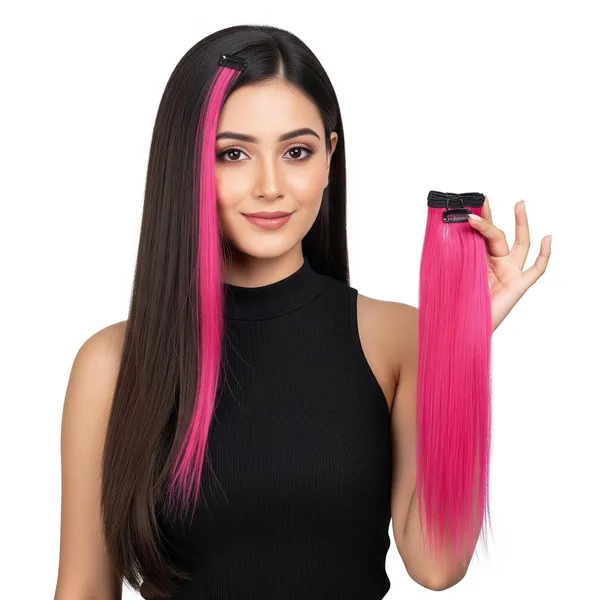 Pink_Clip_On_Human_Hair_Streaks_For_18-22_Inch_Straight_Highlight_Hair_Extensions_Easy_To_Attach_&_Remove_Temporary_Hair_Dye_Alternative_Stylish_Hair_Streaks_(20_Inch_)_For_Women