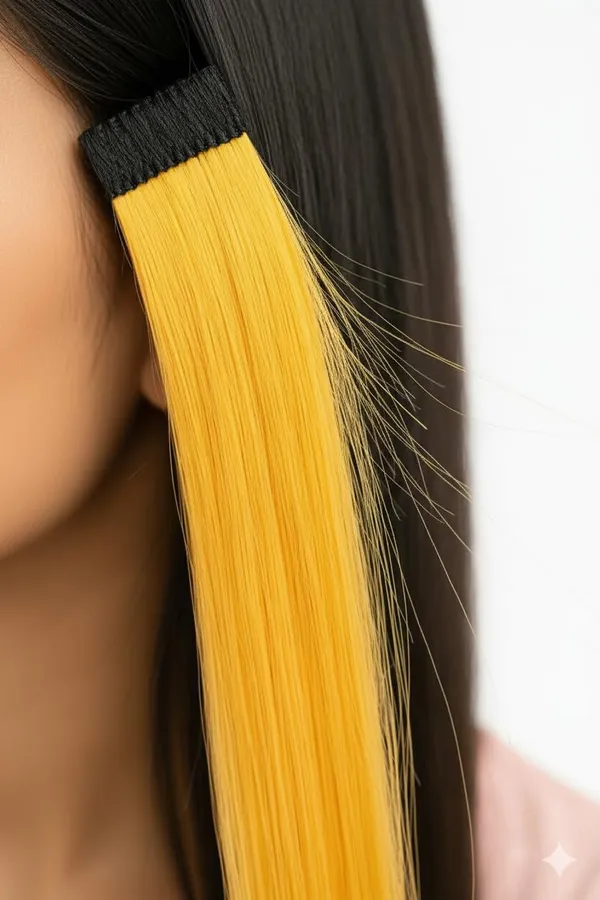 Yellow_Clip_On_Human_Hair_Streaks_For_18-22_Inch_Straight_Highlight_Hair_Extensions_Easy_To_Attach_&_Remove_Temporary_Hair_Dye_Alternative_Stylish_Hair_Streaks_(_20_Inch_)_For_Women