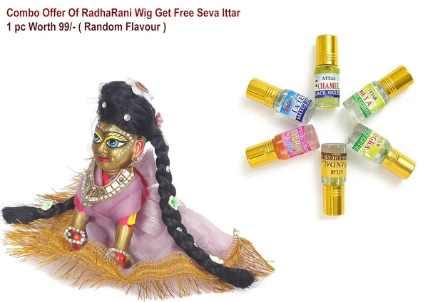 Black_Radha_Rani_Hair_Wig_With_2_Choti_(5_6_&_7_Inch)_With_Handmade_Flower_&_Stone_Work_Decorative_Designer_Choti_For_Devi_Maa_Suitable_For_2_To_6_No._Head_Sizes_Free_Seva_Ittar_Worth_(3_No.(6_Inch))_For_Women