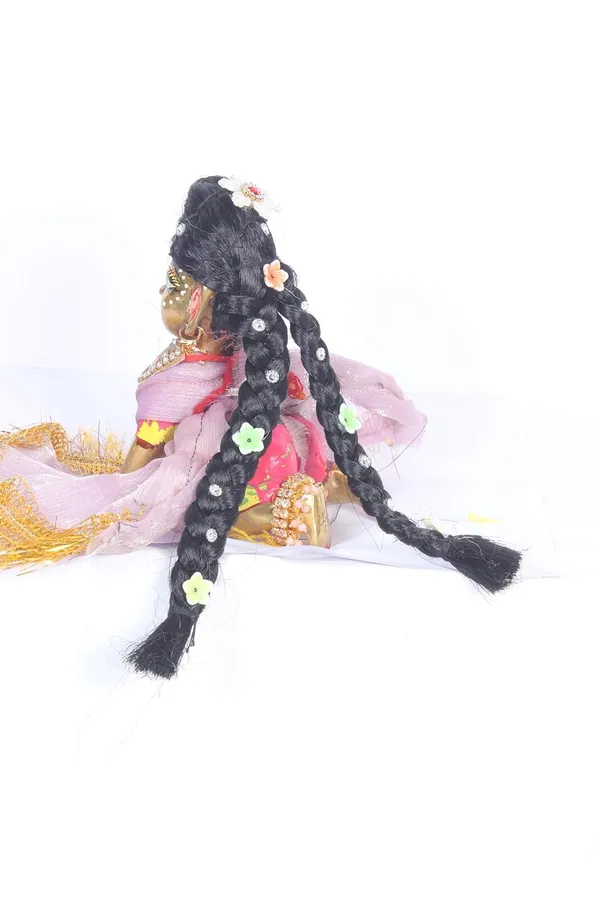 Black_Radha_Rani_Hair_Wig_With_2_Choti_(5_6_&_7_Inch)_With_Handmade_Flower_&_Stone_Work_Decorative_Designer_Choti_For_Devi_Maa_Suitable_For_2_To_6_No._Head_Sizes_Free_Seva_Ittar_Worth_(3_No.(6_Inch))_For_Women