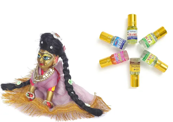 Black_Radha_Rani_Hair_Wig_With_2_Choti_(5_6_&_7_Inch)_With_Handmade_Flower_&_Stone_Work_Decorative_Designer_Choti_For_Devi_Maa_Suitable_For_2_To_6_No._Head_Sizes_Free_Seva_Ittar_Worth_(3_No.(6_Inch))_For_Women