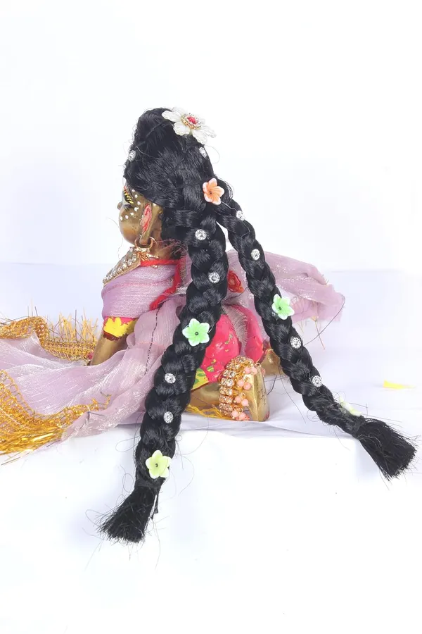 Black_Radha_Rani_Hair_Wig_With_2_Choti_(5_6_&_7_Inch)_With_Handmade_Flower_&_Stone_Work_Decorative_Designer_Choti_For_Devi_Maa_Suitable_For_2_To_6_No._Head_Sizes_Free_Seva_Ittar_Worth_(3_No.(6_Inch))_For_Women