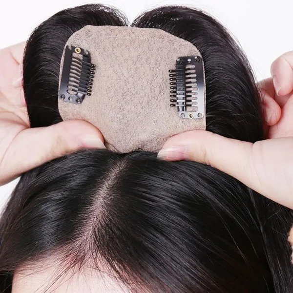 Black_Hair_Topper_Silk_Base_Clip_On_Straight_Human_Hair_Topper_For_Natural_Real_Human_Hair_Mini_Scalp_Topper_For_Thinning_Hair_Front_&_Top_(24_Inch)_(Base_(4_*_6))_For_Women