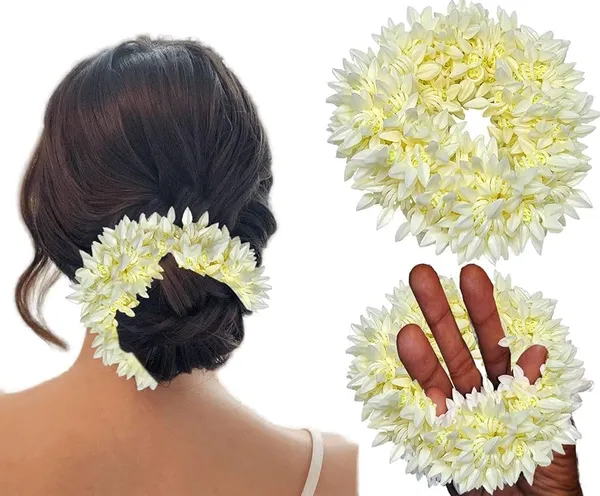 White_Hair_Gajra_For_Hair_Bun_Artificial_Mogra_Jasmine_Juda_Gajra_Stylish_Colourful_Flower_Hair_Accessories_Hair_Tie_Scrunchies_Rubber_Band_For_Wedding_&_Festive_Look_For_Women