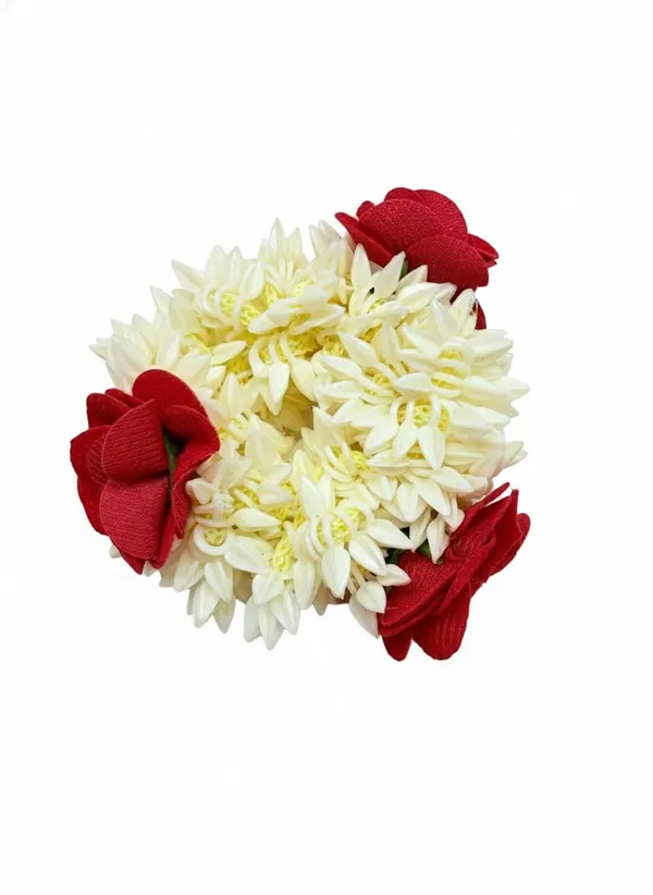 White_And_Red_Mix_Hair_Gajra_For_Hair_Bun_Artificial_Mogra_Jasmine_Juda_Gajra_Stylish_Colourful_Flower_Hair_Accessories_Hair_Tie_Scrunchies_Rubber_Band_For_Wedding_&_Festive_Look_For_Women