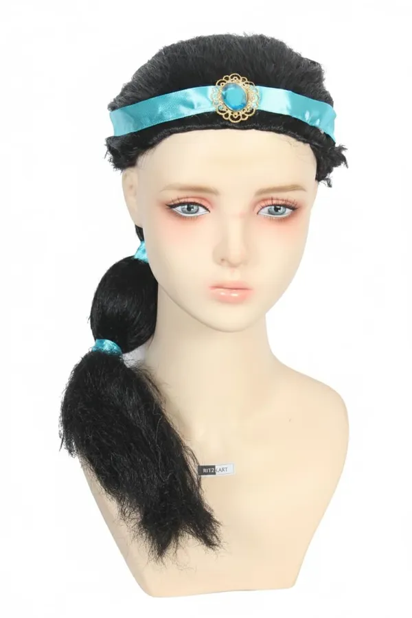 Black_Wig_Long_Braid_Princess_Themed_Fancy_Dress_Wig_With_Blue_Satin_Headband_&_Jewel_Soft_Long_For_22_Inch_Synthetic_Hair_Party_&_Dress-Up_For_Women