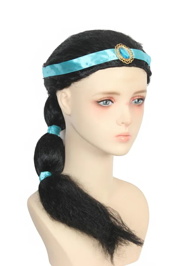 Black_Wig_Long_Braid_Princess_Themed_Fancy_Dress_Wig_With_Blue_Satin_Headband_&_Jewel_Soft_Long_For_22_Inch_Synthetic_Hair_Party_&_Dress-Up_For_Women