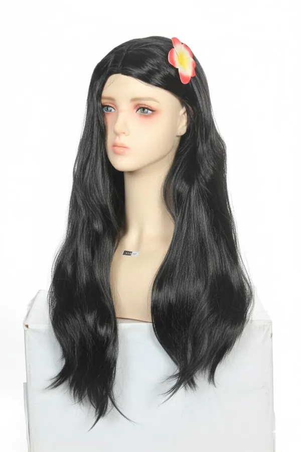 Black_Wig_24_Inch_Straight_Synthetic_Hair_With_Beautiful_Flower_Accessory_Centre_Part_Design_Shiny_Lightweight_Wig_Easy_To_Wear_&_Remove_Cap_1820_Inch_For_Women