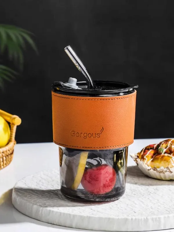 Multicolor_Glass_Tumbler_With_Leather_Sleeve,_Amber_Straw_Lid,_350Ml_Capacity
