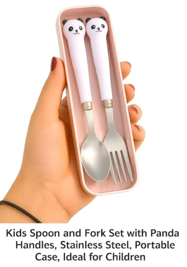 Multicolor_Stainless_Steel_Cutlery_Set_With_Cat_Design,_Safe_Materials,_Smooth_Edges,_2-Piece_Fork_And_Spoon_For_Kids