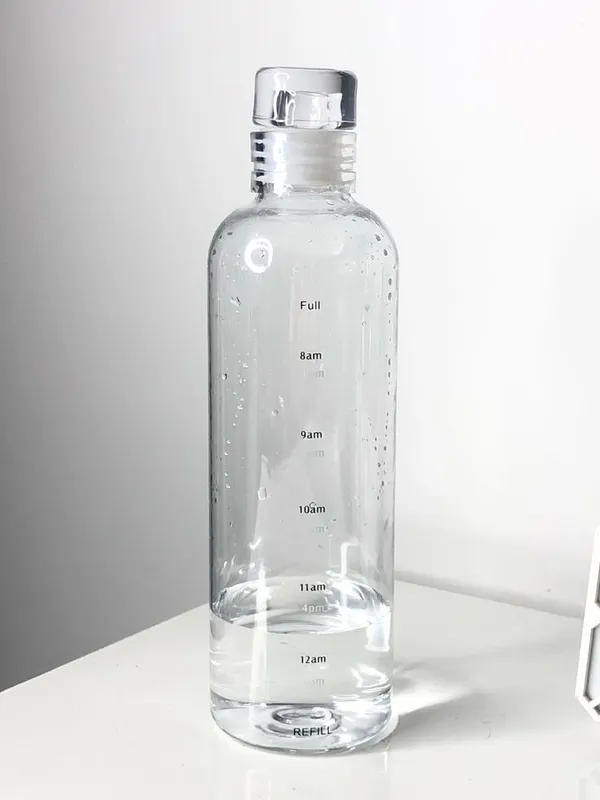 Time-Marked_Water_Bottle_With_Fruit_Infuser,_1L_Capacity,_Hourly_Schedule_Markings,_Clear_Glass