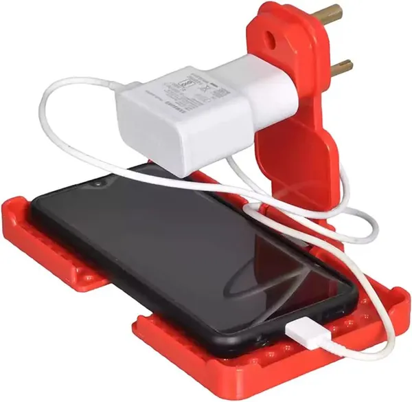 Multicolor_Plastic_Wall_Mount_Phone_Holder_With_Charging_Shelf,_Universal_Mobile_Stand_With_Cable_Management