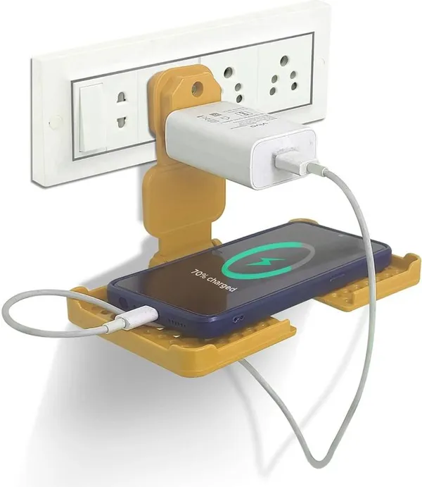 Multicolor_Plastic_Wall_Mount_Phone_Holder_With_Charging_Shelf,_Universal_Mobile_Stand_With_Cable_Management