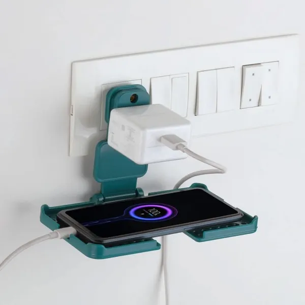 Multicolor_Plastic_Wall_Mount_Phone_Holder_With_Charging_Shelf,_Universal_Mobile_Stand_With_Cable_Management