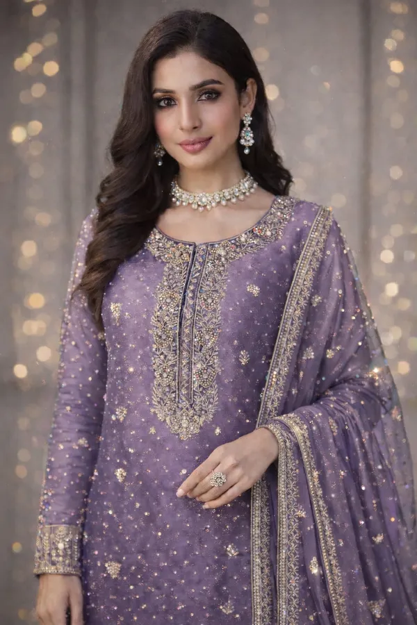 Purple_Gabardine_Silk_Unstitched_Suit_For_Women