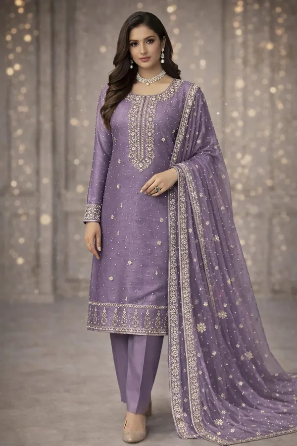 Purple_Gabardine_Silk_Unstitched_Suit_For_Women