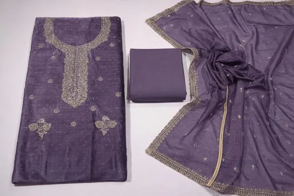 Purple_Gabardine_Silk_Unstitched_Suit_For_Women