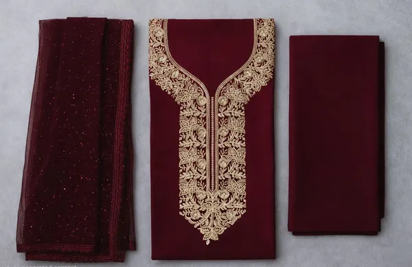 Wine_Red_Georgette_Unstitched_Suit_For_Women