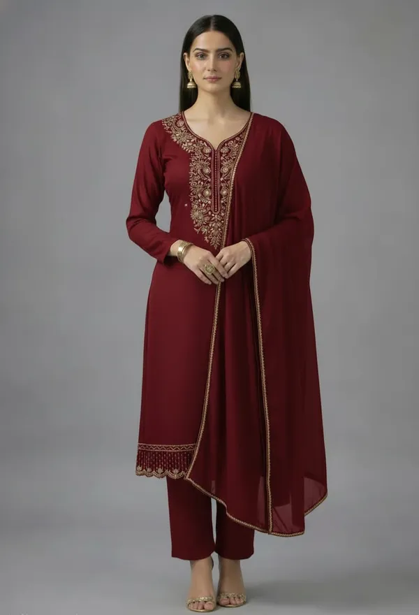 Wine_Red_Georgette_Unstitched_Suit_For_Women