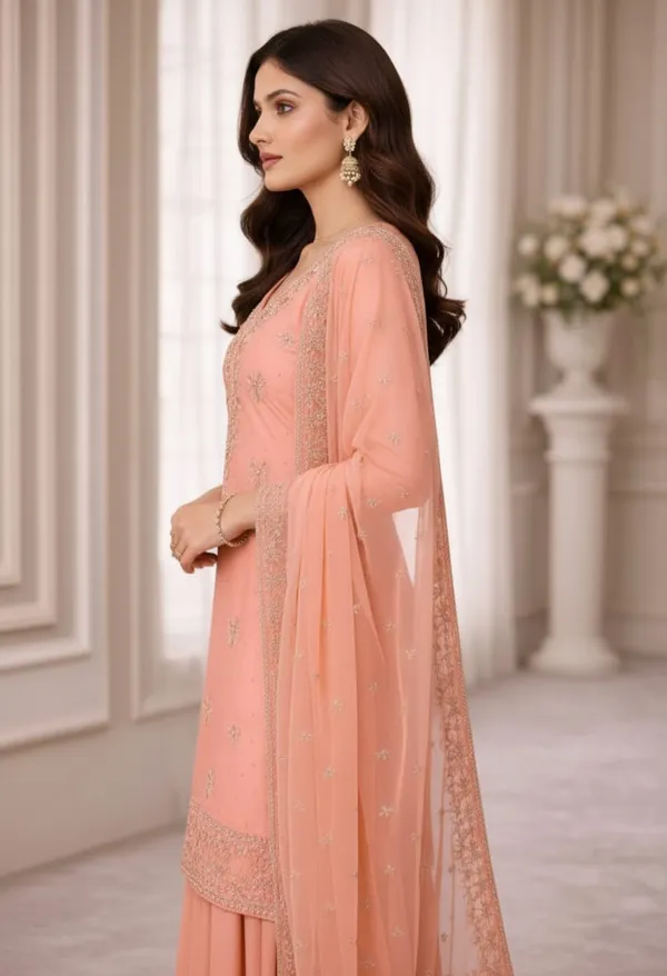 Peach_Georgette_Unstitched_Suit_For_Women