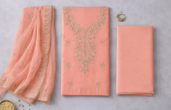 Peach_Georgette_Unstitched_Suit_For_Women