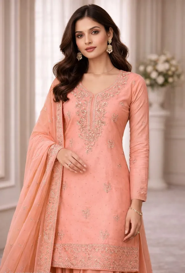 Peach_Georgette_Unstitched_Suit_For_Women