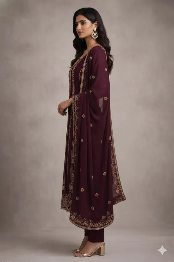 Maroon_Georgette_Unstitched_Suit_For_Women