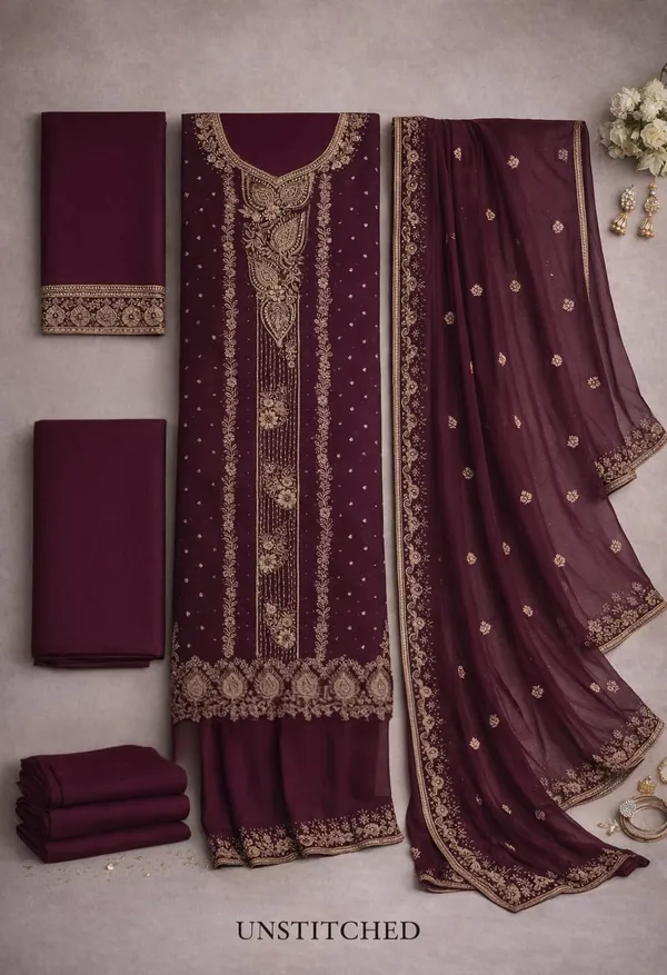 Maroon_Georgette_Unstitched_Suit_For_Women