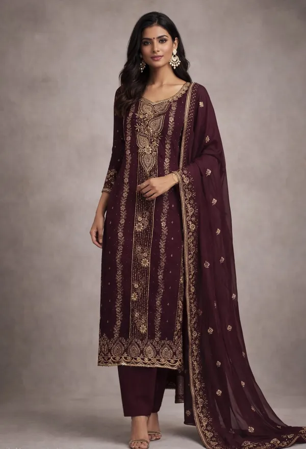 Maroon_Georgette_Unstitched_Suit_For_Women