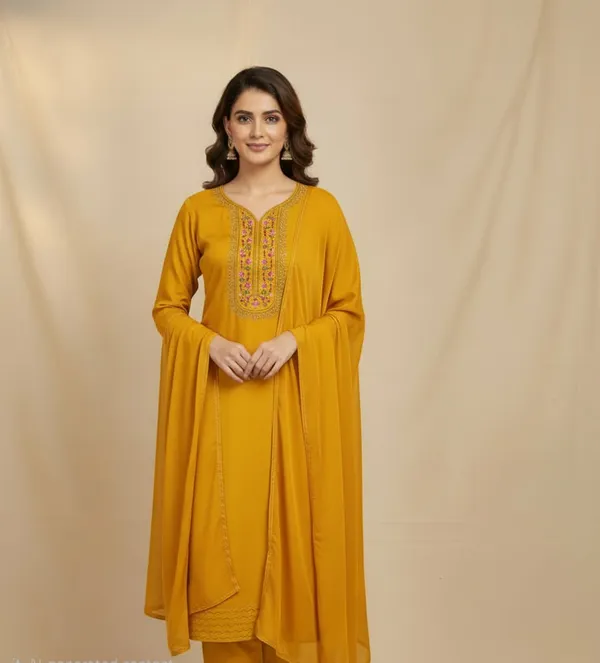 Yellow_Crepe_Unstitched_Suit_For_Women