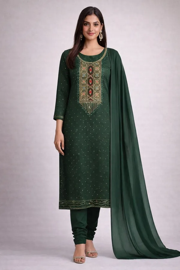 Green_Cotton_Unstitched_Suit_For_Women
