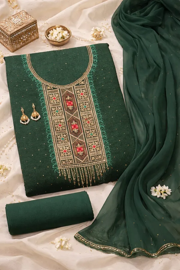 Green_Cotton_Unstitched_Suit_For_Women