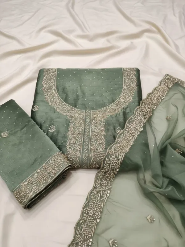 Green_Gabardine_Silk_Unstitched_Suit_For_Women