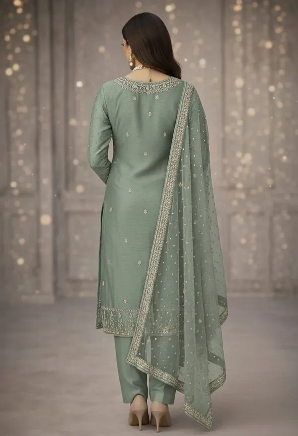 Green_Gabardine_Silk_Unstitched_Suit_For_Women