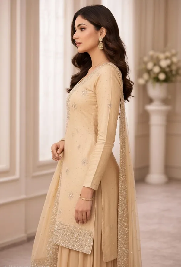 Cream_Georgette_Unstitched_Suit_For_Women