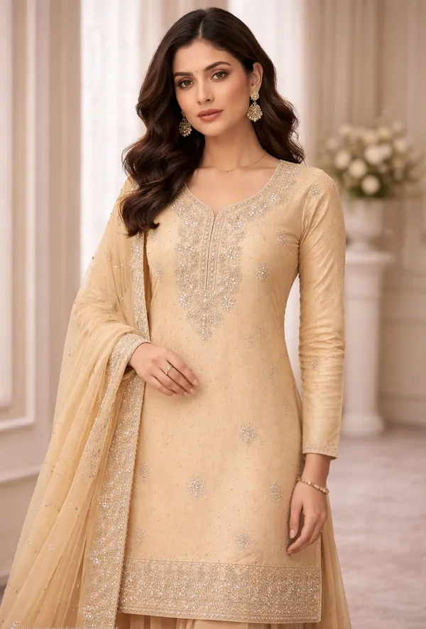 Cream_Georgette_Unstitched_Suit_For_Women