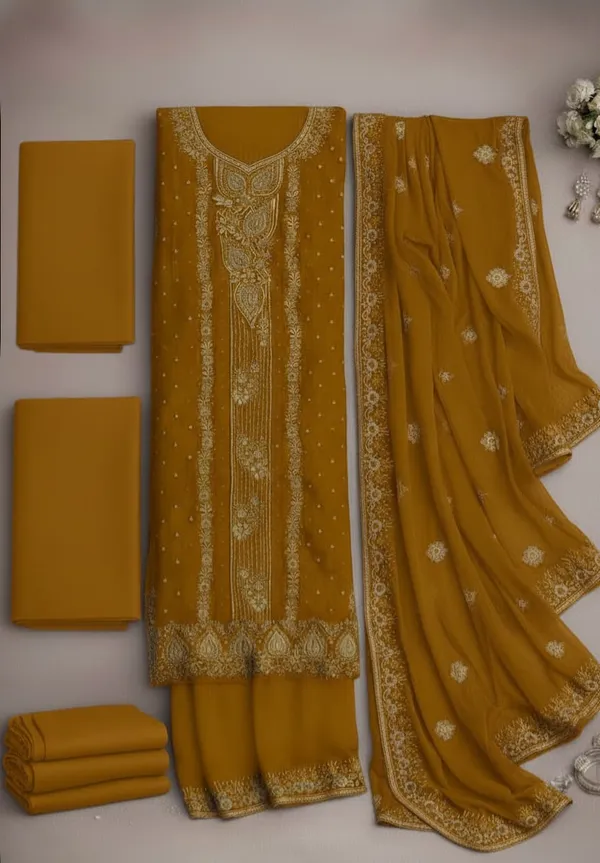 Mustard_Georgette_Unstitched_Suit_For_Women