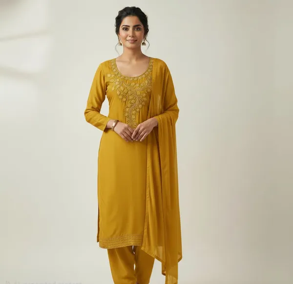 Yellow_Crepe_Unstitched_Suit_For_Women