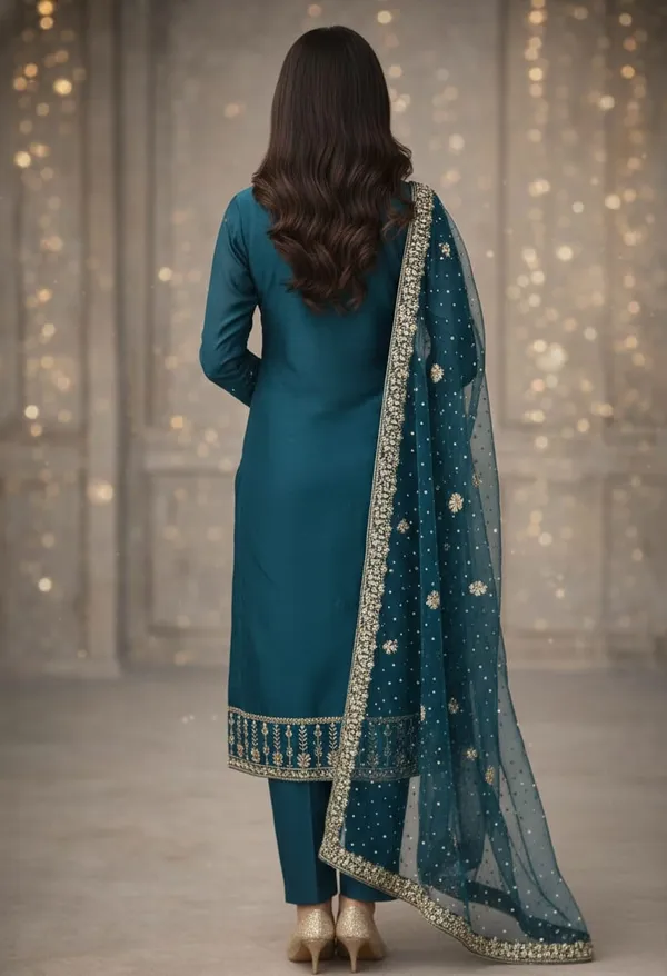 Blue_Gabardine_Silk_Unstitched_Suit_For_Women