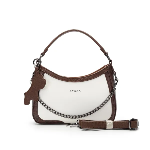 Brown_And_White_Shoulder_Handbag_With_Chain_Detail