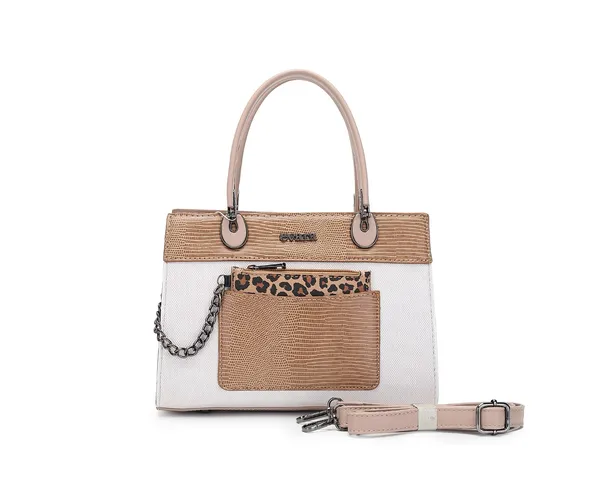 Beige_And_White_Textured_Tote_Handbag_With_Sling_Strap
