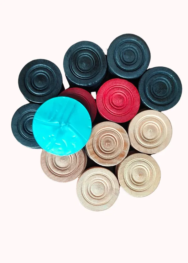 Coins_Set,_24_Wooden_Coins,_20_Crystal_Coins,_2_Strikers,_Board_Game_Accessories